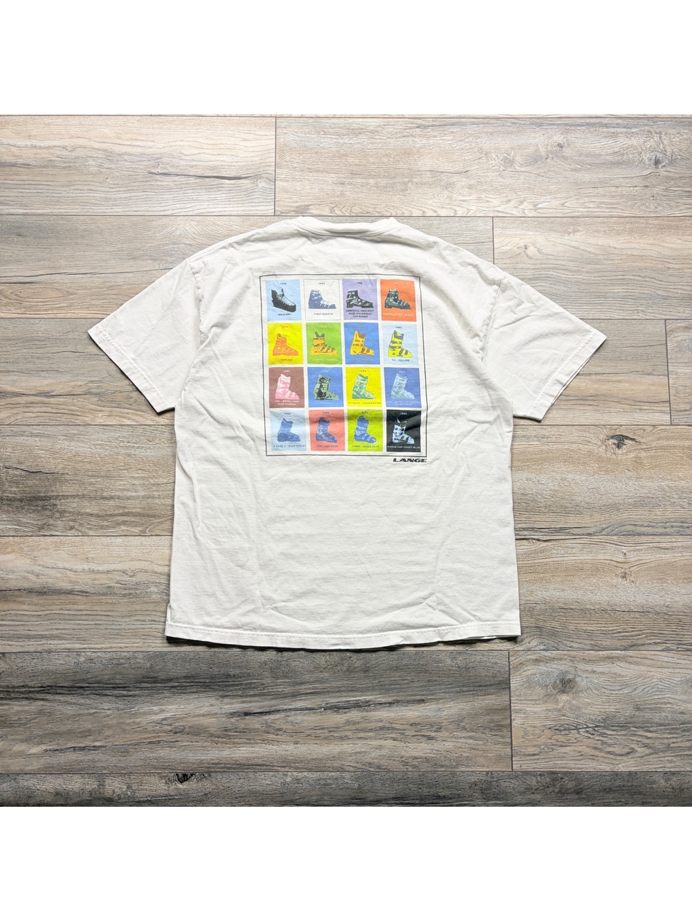 00’s Lange Ski Boots graphic tee, minor stains, size XL